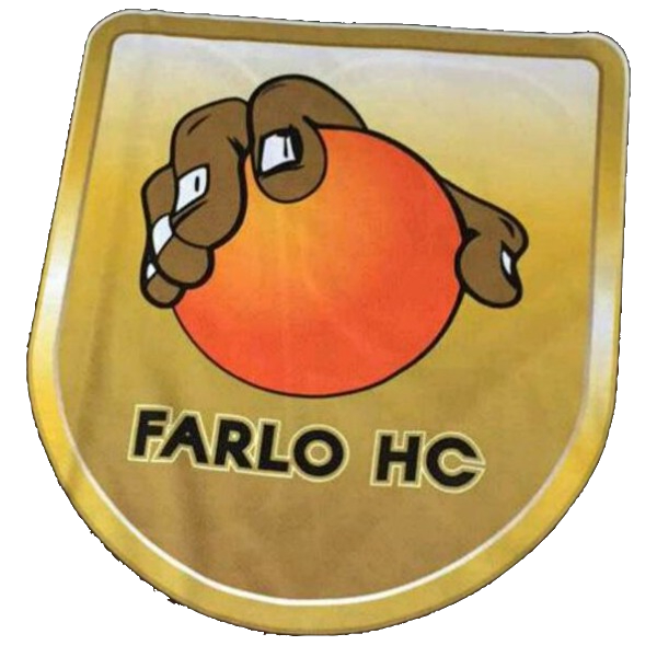 Farlo Hockey logo. A brown hand grabbing an orange hockey ball with Farlo HC written underneath it.